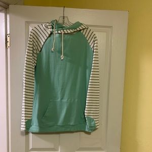 Mint Green and Gray Striped Hoodie